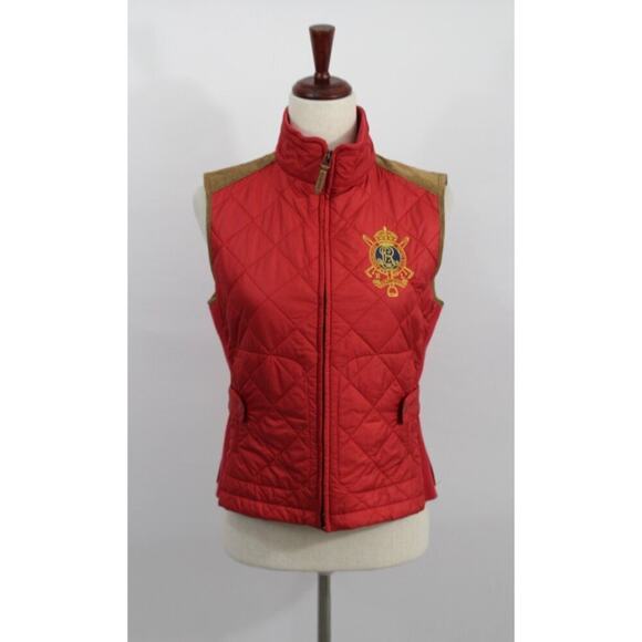 RALPH LAUREN Sz M Medium Red Suede Trim Vest Crest - Picture 1 of 8